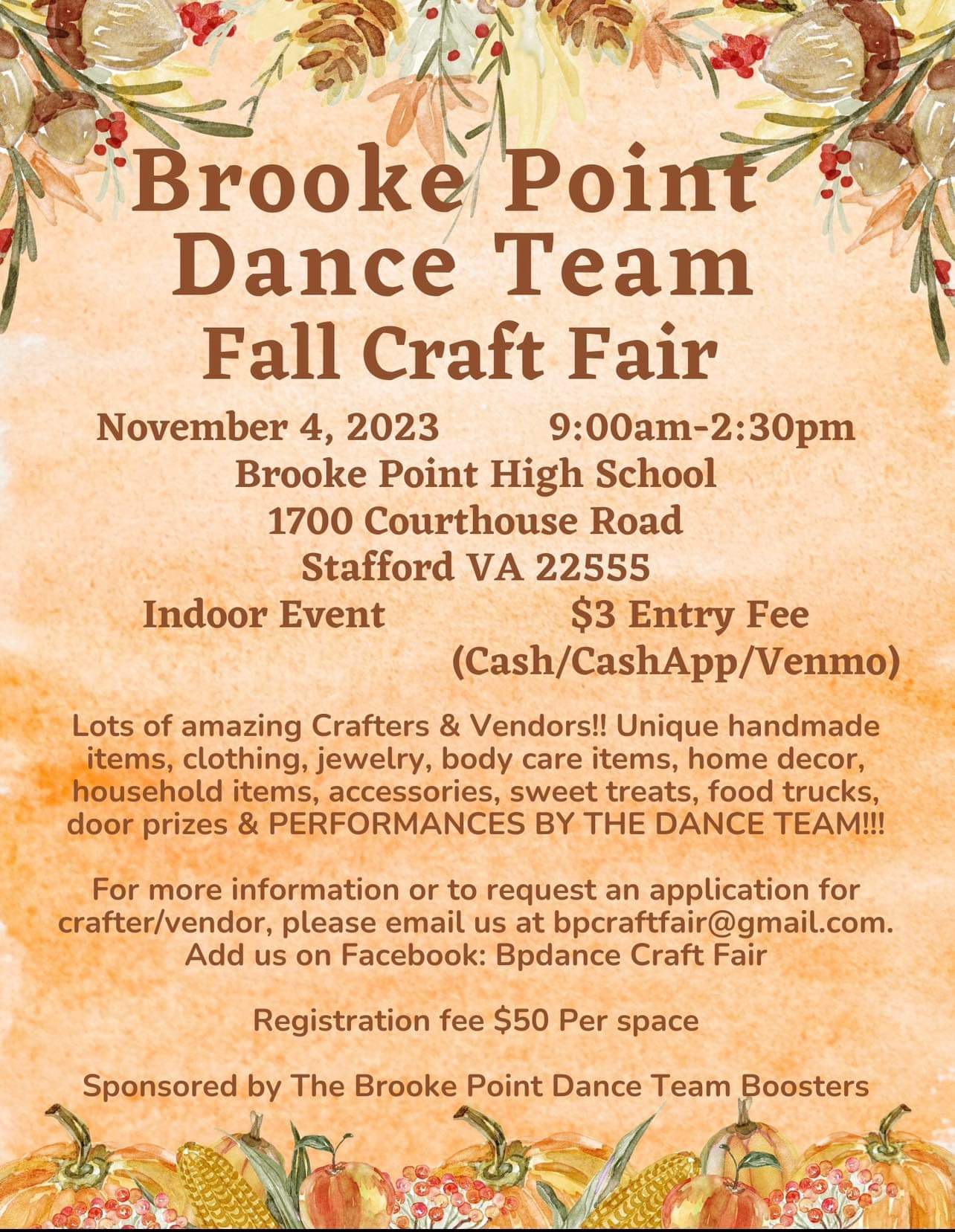 <h1 class="tribe-events-single-event-title">Brooke Point Dance Team Fall Craft Fair</h1>