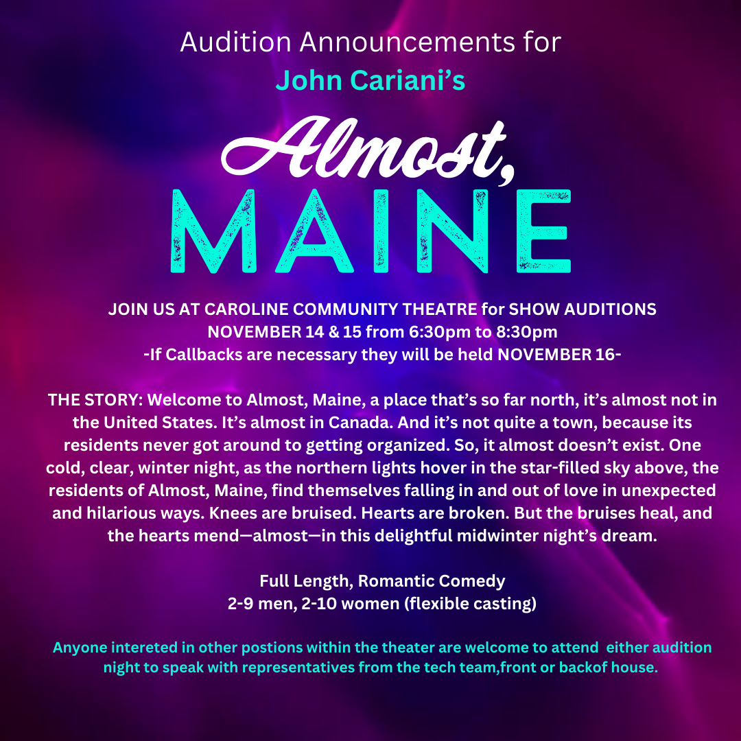 <h1 class="tribe-events-single-event-title">Caroline Community Theatre Announces Auditions for ALMOST, MAINE</h1>