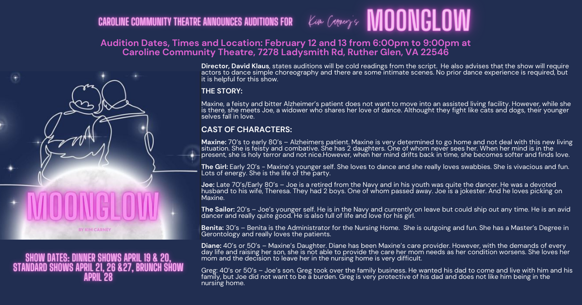 <h1 class="tribe-events-single-event-title">Audition Announcement for Caroline Community Theatre’s production of MOONGLOW</h1>