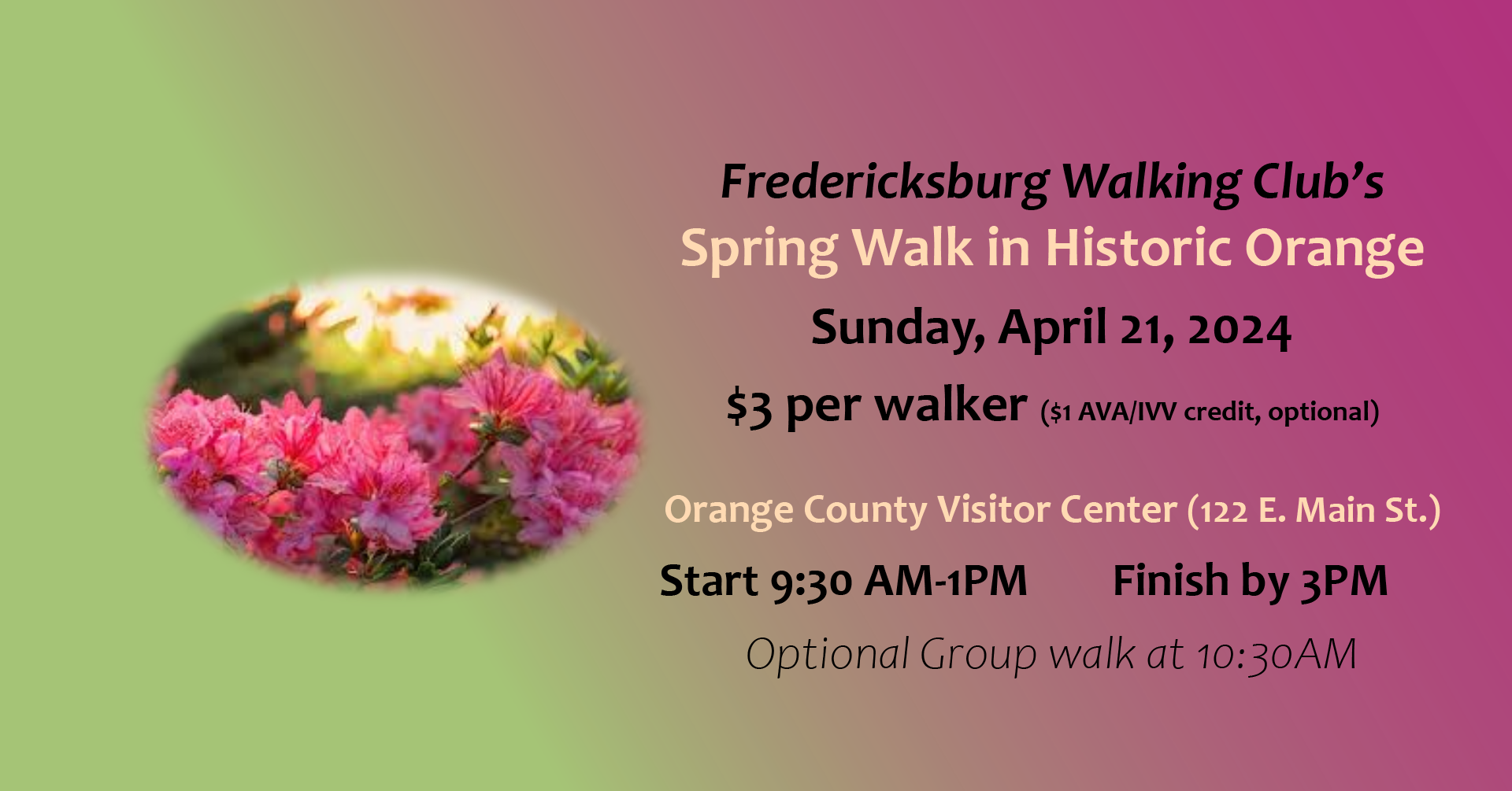 <h1 class="tribe-events-single-event-title">Spring Walk in Historic Orange, VA</h1>